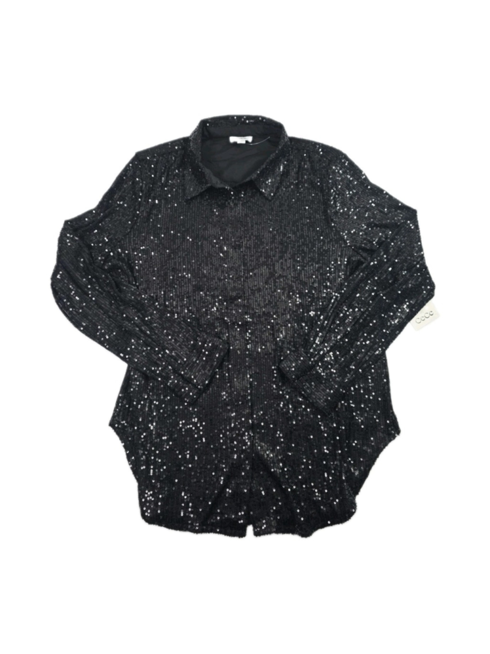 CeCe Black Sequin Button-Up Blouse Long-Sleeve Women's Size L